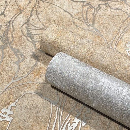 Beton háttéren absztrakt fénylő vonalmintázat barna és arany tónus tapéta