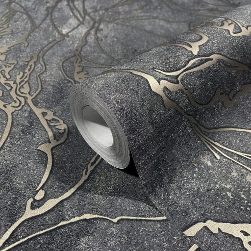 Beton háttéren absztrakt fénylő vonalmintázat szürke antracit és ezüst tónus tapéta