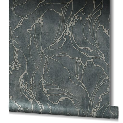 Beton háttéren absztrakt fénylő vonalmintázat szürke antracit és ezüst tónus tapéta