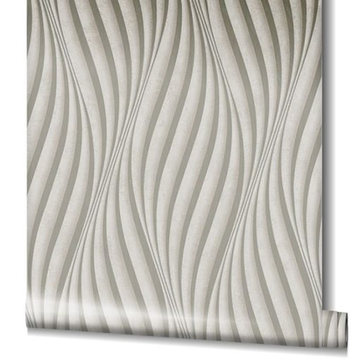 Absztrakt hullám (spirál)minta beton háttéren 3D szürke szürkésbézs és ezüst tónus fénylő mintarajzolat tapéta