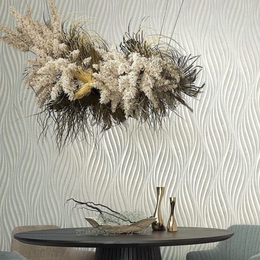 Absztrakt hullám (spirál)minta beton háttéren 3D zöld/szürkészöld és gyöngyház tónus fénylő mintarajzolat tapéta