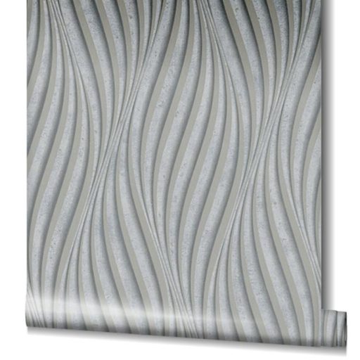 Absztrakt hullám (spirál)minta beton háttéren 3D szürke és ezüst tónus fénylő mintarajzolat tapéta