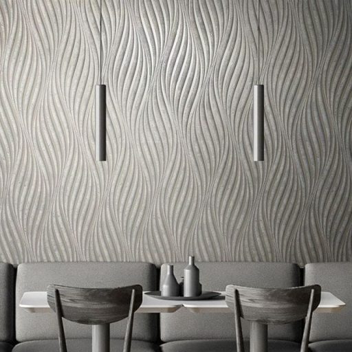 Absztrakt hullám (spirál)minta beton háttéren 3D szürke és ezüst tónus fénylő mintarajzolat tapéta