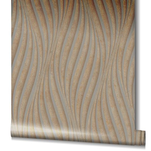 Absztrakt hullám (spirál)minta beton háttéren 3D barna és arany tónus fénylő mintarajzolat tapéta