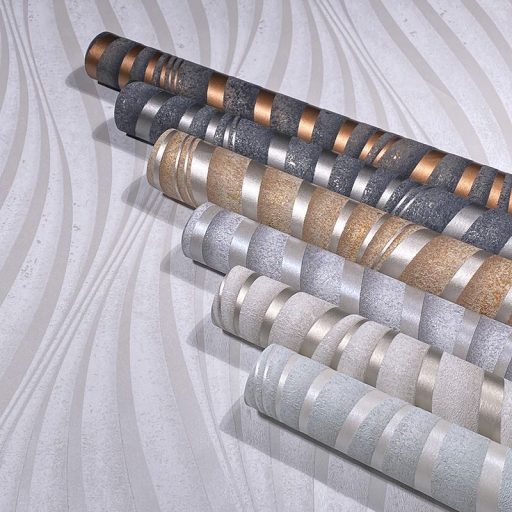 Absztrakt hullám (spirál)minta beton háttéren 3D barna és arany tónus fénylő mintarajzolat tapéta