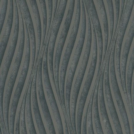 Absztrakt hullám (spirál)minta beton háttéren 3D antracit szürke és ezüst tónus fénylő mintarajzolat tapéta