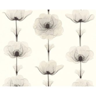   "Röntgennel átvilágított" fátyolszerű megjelenésű modern virágminta fehér világosszürke és sötétszürke tónus tapéta