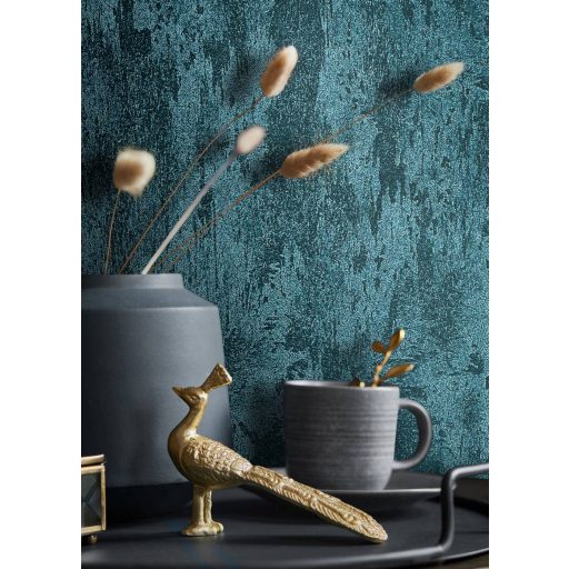 Struktur Design egyszínű fénylő akcentusok zöldeskék/petrolkék tónus tapéta