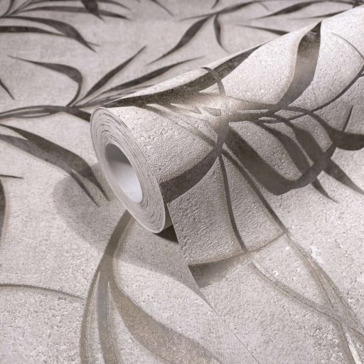 Elragadó könnyed levélmintázat fénylő mintarajzolat szürke ezüst és arany tónus tapéta