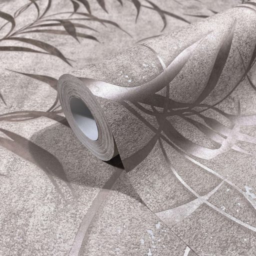 Elragadó könnyed levélmintázat fénylő mintarajzolat bézs barna és roségold tónus tapéta