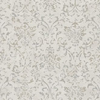   Vintage damaszt barokk minta kopottas beton háttéren szürke szürkésbézs és ezüst tónus fénylő mintarajzolat tapéta
