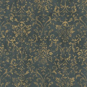   Vintage damaszt barokk minta kopottas beton háttéren antracit és arany tónus fénylő mintarajzolat tapéta