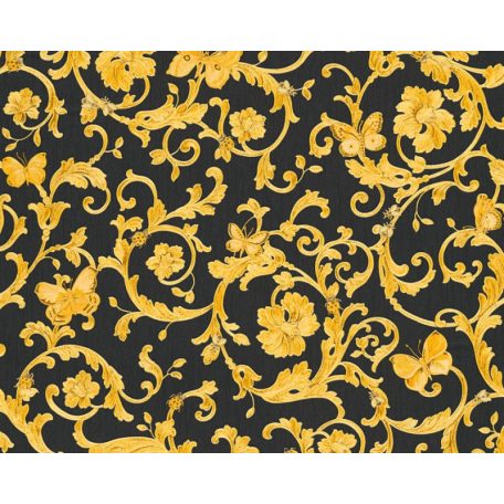 As-Creation Versace 3, 34325-2  indaminta pillangókkal fekete aranysárga tapéta