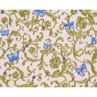   As-Creation Versace 3, 34325-6  indaminta pillangókkal halvány rózsaszín zöldarany kék tapéta