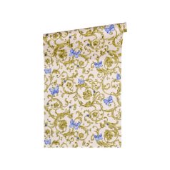   As-Creation Versace 3, 34325-6  indaminta pillangókkal halvány rózsaszín zöldarany kék tapéta