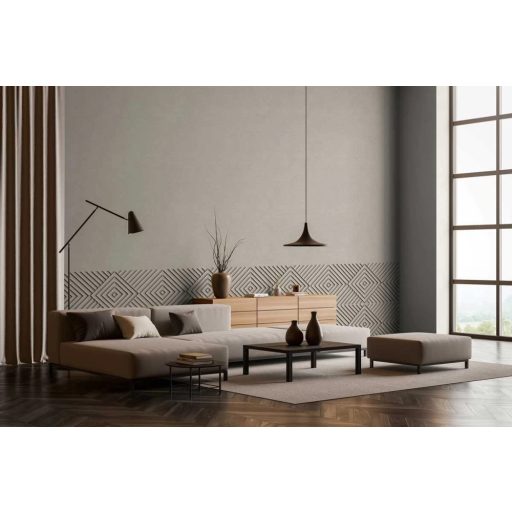 Gigantikus mélységből feltáruló koncentrikus rombuszok 3D geometrikus mintája szürke szürkésbézs és fekete tónus tapéta