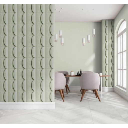 Ellipszisek nagy találkozása - geometrikus háromdimenziós minta fehér zöld sötétzöld és fekete tónus tapéta