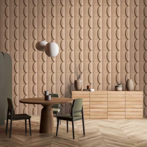 Ellipszisek nagy találkozása - geometrikus háromdimenziós minta bézs barna és fekete tónus tapéta