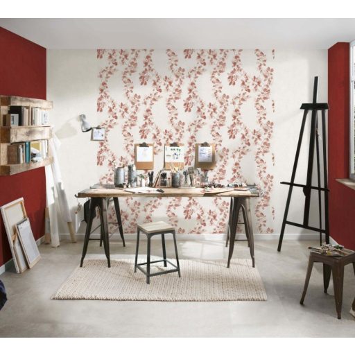 As-Creation Daniel Hechter 5, 34494-1 ágak levelek fehér piros rózsaszín tapéta
