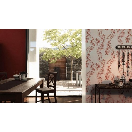 As-Creation Daniel Hechter 5, 34494-1 ágak levelek fehér piros rózsaszín tapéta