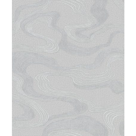 Japán tájat idéző absztrakt hullám/szalag minta textil háttéren szürke ezüst és fehérezüst tónus fémes hangsúlyok tapéta
