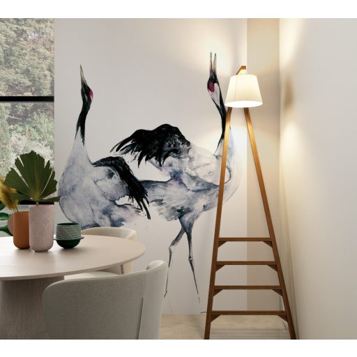 A mozdulat szépsége két darumadárral a főszerepben fehér szürke fekete és piros tónus falpanel