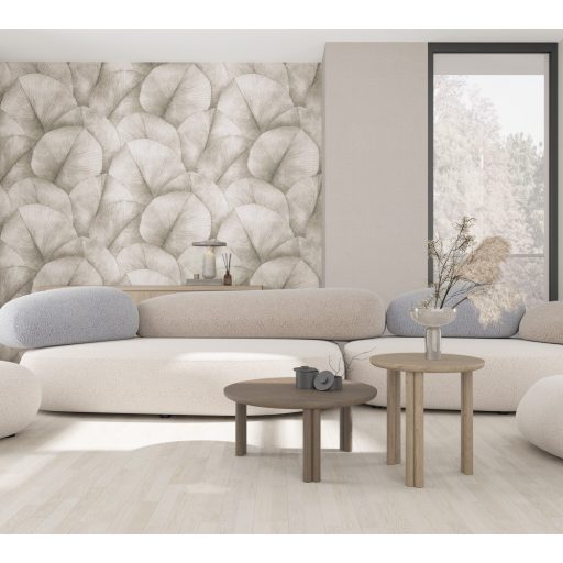 Japandi stílusú nagyformátumú design levélminta bézs szürke barna és ezüst tónus falpanel