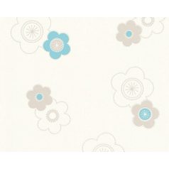   As-Creation Happy Spring 34767-2 grafikus virágos fehér bézs kék tapéta