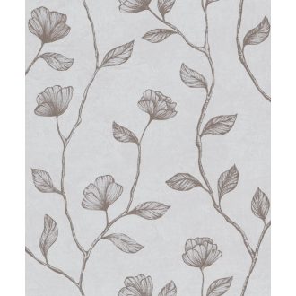   Virágos indák levelek beton háttéren szürke/világosszürke és fémes hatású bronz mintarajzolat tapéta