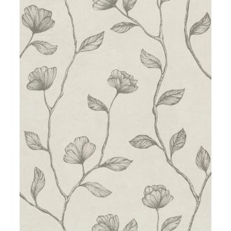   Virágos indák levelek beton háttéren bézs szürkésbézs és fémes hatású arany mintarajzolat tapéta