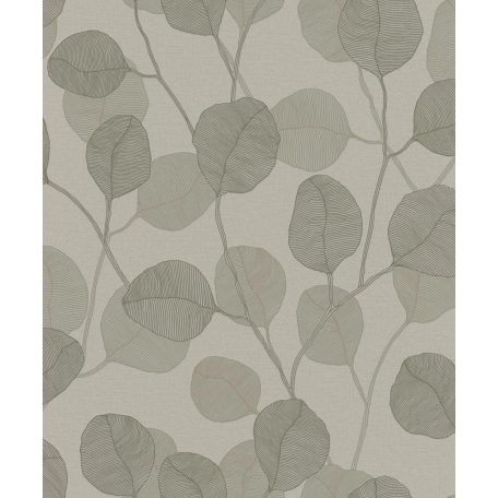 Vidám naív ábrázolású grafikus virágmotívum textil háttéren bézs/szürkésbézs barna és szürkésbarna tónus tapéta