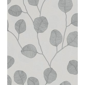   Vidám naív ábrázolású grafikus virágmotívum textil háttéren szürke szürkésfehér és sötétszürke/antracit tónus tapéta