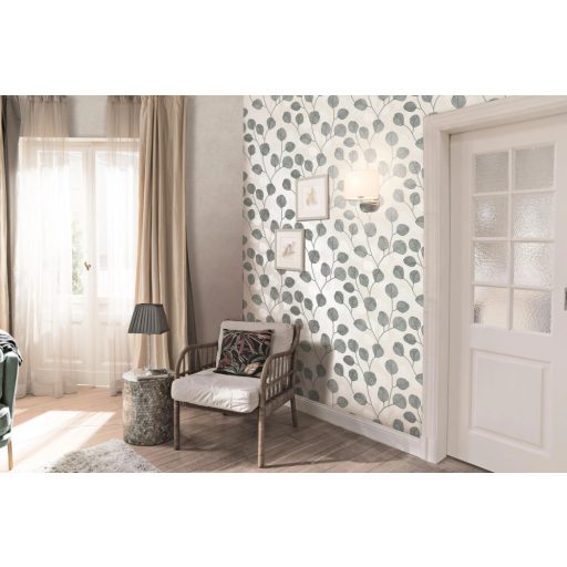 Vidám naív ábrázolású grafikus virágmotívum textil háttéren szürke szürkésfehér és sötétszürke/antracit tónus tapéta