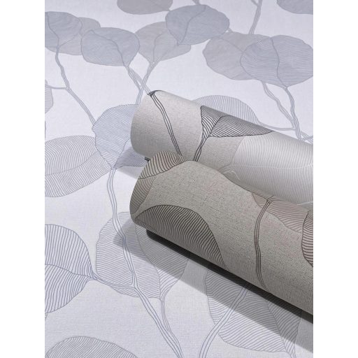 Vidám naív ábrázolású grafikus virágmotívum textil háttéren szürke szürkésfehér és sötétszürke/antracit tónus tapéta