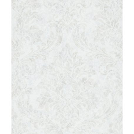 Shabby Chic a kopottas elegancia stílusában barokk díszítőmotívum fehér és bézs/világosbarna tónus fémes mintarészletek tapéta