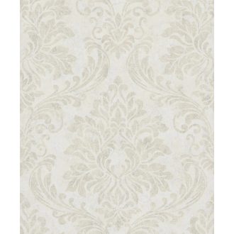   Shabby Chic a kopottas elegancia stílusában barokk díszítőmotívum krémfehér és bézs tónus fémes mintarészletek tapéta