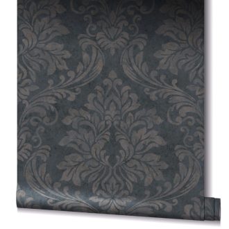   Shabby Chic a kopottas elegancia stílusában barokk díszítőmotívum fekete és barna fémes bronz mintarészletek tapéta