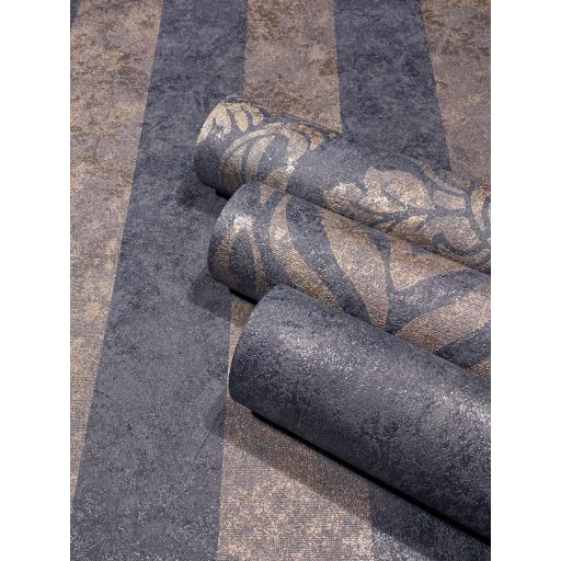 Shabby Chic a kopottas elegancia stílusában barokk díszítőmotívum fekete és barna fémes bronz mintarészletek tapéta