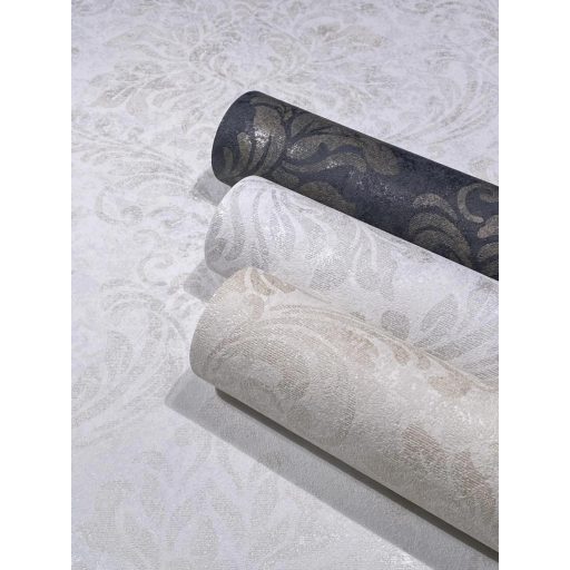 Shabby Chic a kopottas elegancia stílusában barokk díszítőmotívum fekete és barna fémes bronz mintarészletek tapéta