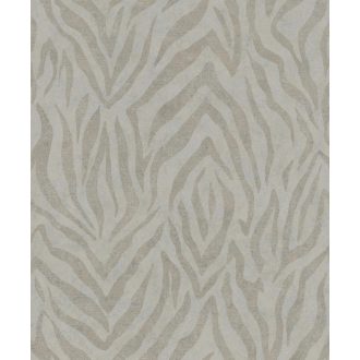   Egzotikus zebracsíkos motívum a kopottas elegancia jegyében szürkésbarna és barna tónus fémes mintarészletek tapéta