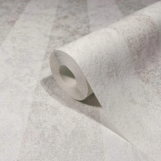 Shabby stílusú csíkos minta fémes hatással törtfehér és bézs tónus fémes mintarészletek tapéta