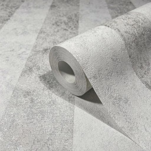 Shabby stílusú csíkos minta fémes hatással világosszürke és szürke tónus fémes ezüst mintarészletek tapéta