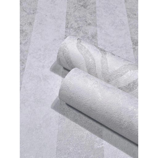 Shabby stílusú csíkos minta fémes hatással világosszürke és szürke tónus fémes ezüst mintarészletek tapéta