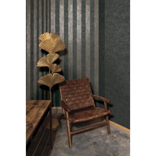 Shabby stílusú csíkos minta fémes hatással fekete és bronzbarna tónus fémes bronz mintarészletek tapéta