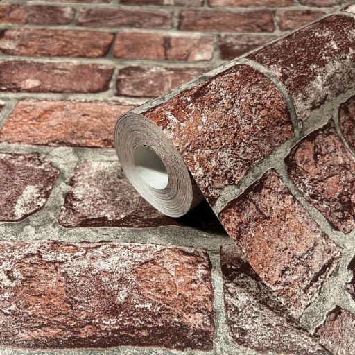 Kultikus design a sorozatból! Háromdimenziós téglaminta téglavörös szürke és szürkésbézs tónus tapéta