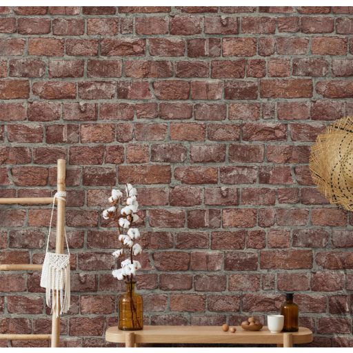 Kultikus design a sorozatból! Háromdimenziós téglaminta téglavörös szürke és szürkésbézs tónus tapéta