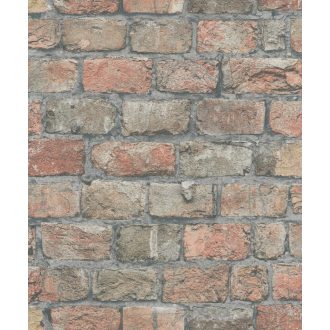   Kultikus design a sorozatból! Háromdimenziós téglaminta szürke sötétszürke bézs szürkésbarna és narancs tónus tapéta