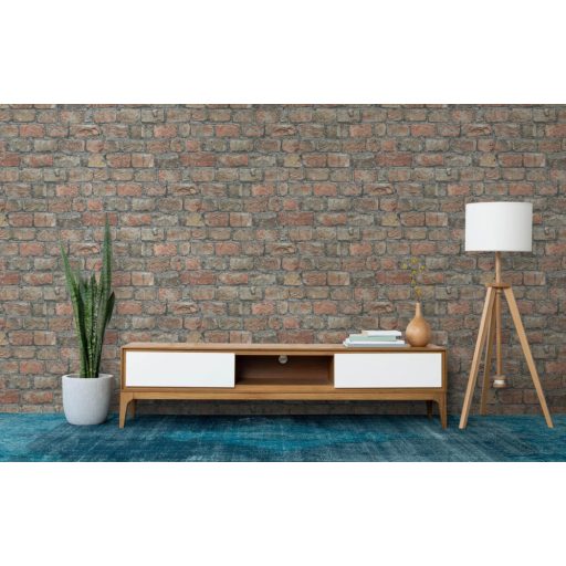 Kultikus design a sorozatból! Háromdimenziós téglaminta szürke sötétszürke bézs szürkésbarna és narancs tónus tapéta