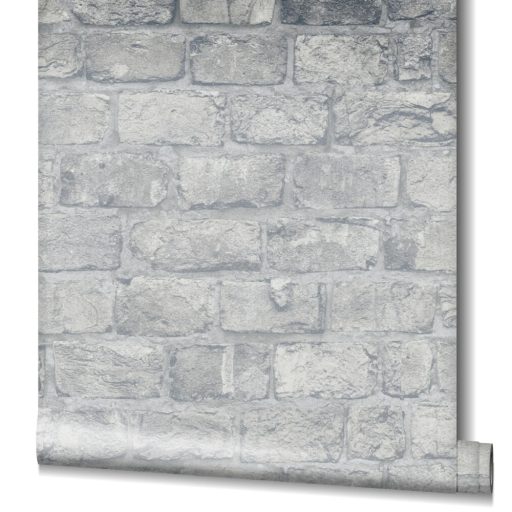 Kultikus design a sorozatból! Háromdimenziós téglaminta szürkésfehér világosszürke és szürke tónus tapéta
