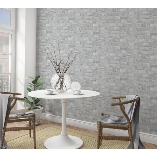 Kultikus design a sorozatból! Háromdimenziós téglaminta szürkésfehér világosszürke és szürke tónus tapéta